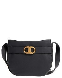 Tory Burch Small Gemini Belted Leather Hobo Black