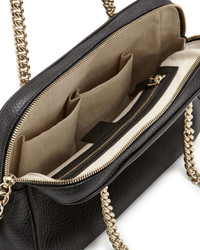 Gucci Soho Leather Double Chain Strap Shoulder Bag Black