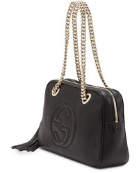 Gucci Soho Leather Double Chain Strap Shoulder Bag Black