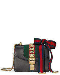 Gucci Sylvie Leather Mini Chain Shoulder Bag Black