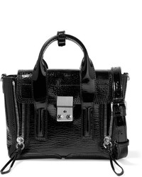 3.1 Phillip Lim The Pashli Mini Textured Patent Leather Trapeze Bag Black