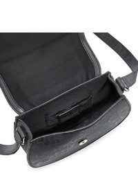 Neiman Marcus Trapunto Faux Leather Saddle Bag Black