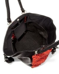 Sonia Rykiel Two Tone Tasseled Woven Leather Top Handle Bag
