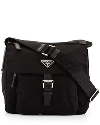 Prada Vela Flap Front Messenger Bag Black