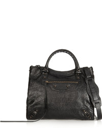 Balenciaga Velo Textured Leather Shoulder Bag Black