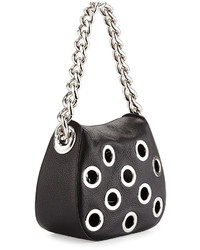 Prada Vitello Daino Small Perforated Chain Hobo Bag Black
