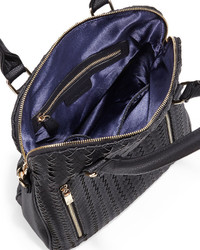 Neiman Marcus Woven Faux Leather Satchel Bag Black