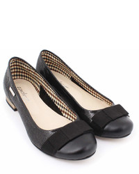 Black Bow Accent Leather Ballet Flat
