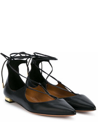 Aquazzura Black Christie Leather Ballet Flats