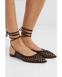 Christian Louboutin Cage And Curry Woven Leather And Mesh Point Toe Flats