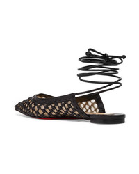 Christian Louboutin Cage And Curry Woven Leather And Mesh Point Toe Flats