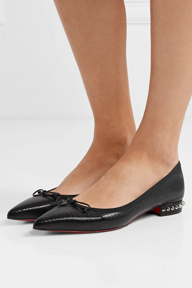 Christian Louboutin Hall Spiked Glossed-leather Point-toe Flats In Black