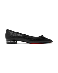 Christian Louboutin Hall Spiked Glossed Lizard Effect Leather Point Toe Flats