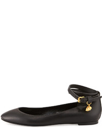 Alexander McQueen Leather Ballerina Flat With Ankle Wrap Black