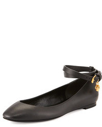 Alexander McQueen Leather Ballerina Flat With Ankle Wrap Black