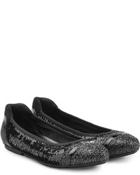 Hogan Leather Ballerinas With Glitter And Sequins