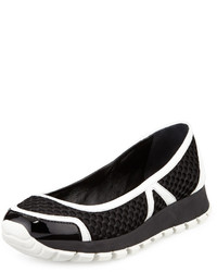 Prada Linea Rossa Mesh Slip On Ballerina Sneaker Blackwhite