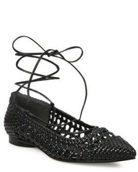 Michael Kors Michl Kors Collection Kallie Woven Leather Lace Up Flats