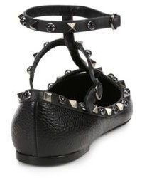 Valentino Noir Rolling Rockstud Leather Cage Flats