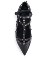 Valentino Noir Rolling Rockstud Leather Cage Flats