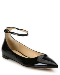 Gianvito Rossi Patent Leather Point Toe Ankle Strap Flats