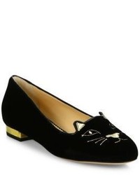 Charlotte Olympia Velvet Kitty Flats