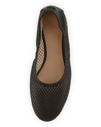 Tory Burch Whittaker Perforated Leather Ballerina Flat Black