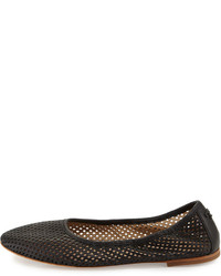 Tory Burch Whittaker Perforated Leather Ballerina Flat Black