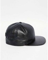 Asos Brand Snapback Cap In Black Faux Leather