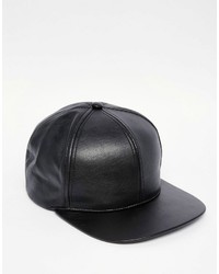 Asos Brand Snapback Cap In Black Faux Leather