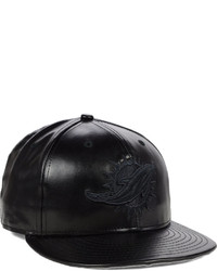 New Era Miami Dolphins Faux Leather Black On Black 9fifty Snapback Cap