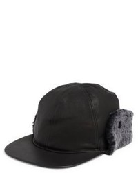 UGG Sheepskin Shearling Fur Trimmed Leather Baseball Hat