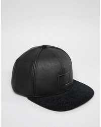 Asos Snapback Cap With Black Faux Leather Crown