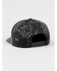 Topman Black Leather Look Snapback Cap