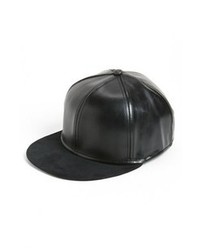Topman Snapback Faux Leather Cap Black One Size
