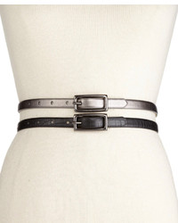 INC International Concepts 2 For 1 Croc And Pewter Skinny Belts Created For Macys