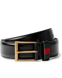 Gucci 35cm Black Webbing Trimmed Leather Belt