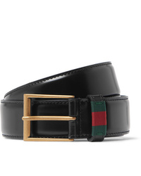 Gucci 35cm Black Webbing Trimmed Patent Leather Belt