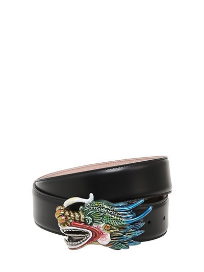 Gucci 40mm Enameled Dragon Leather Belt, $690 | LUISAVIAROMA | Lookastic