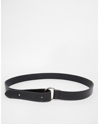 Asos Brand Belt In Black Faux Leather With Ring Buckle