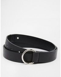 Asos Brand Belt In Black Faux Leather With Ring Buckle