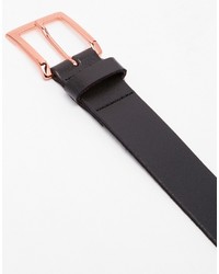 Asos Brand Smart Leather Belt In Black With Rose Gold Buckle