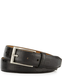 Neiman Marcus Croc Embossed Leather Belt Black