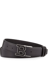 Bally Enamel B Buckle Reversible Leather Belt Black
