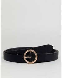 ASOS DESIGN Faux Leather Skinny Belt In Black With Gold Embossed Circle