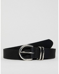 ASOS DESIGN Faux Leather Slim Belt In Black Pebble With Double Metal Keepers