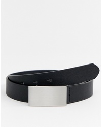ASOS DESIGN Faux Leather Slim Belt With Silver Plate