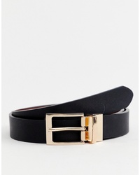 ASOS DESIGN Faux Leather Slim Reversible Belt In Black And Brown With Gold Brown