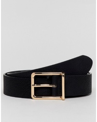 ASOS DESIGN Faux Leather Wide Belt In Black Pebble And Gold
