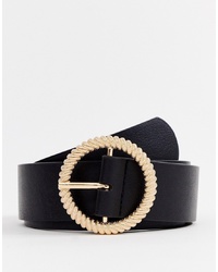 ASOS DESIGN Faux Leather Wide Belt In Black With Gold Circle